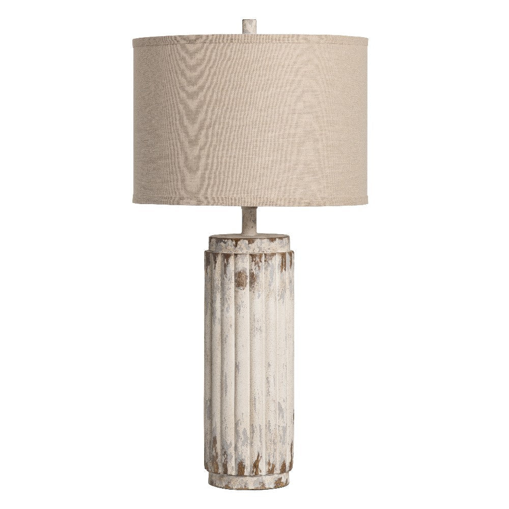 Table Lamp Set of 2 | Cream Brown Resin Fluted Column Base | Drum Shade | 32"