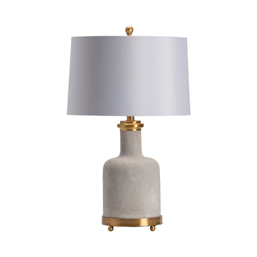 Table Lamp Set of 2 | Gray Cement | Gold Metal | White Shade | 27"