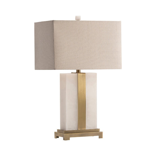 28" Table Lamp w Nightlight | Solid White Marble | Brown Shade | Gold