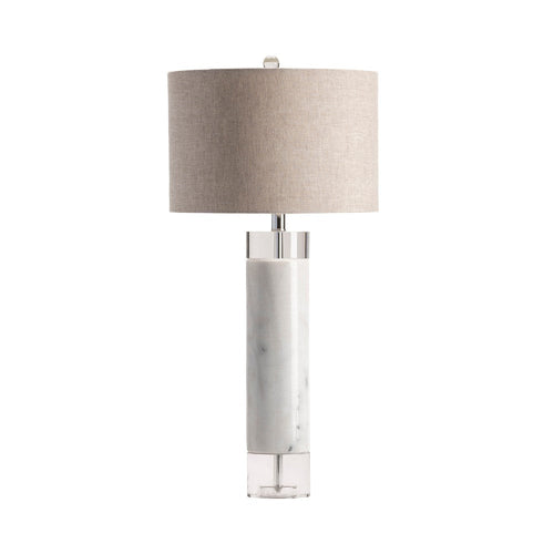 Table Lamp | White Marble and Clear Crystal Body | Beige Shade | 32"