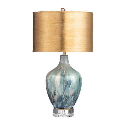 Henry Table Lamp with Gold Drum Shade | Crystal Base and Gray Glass