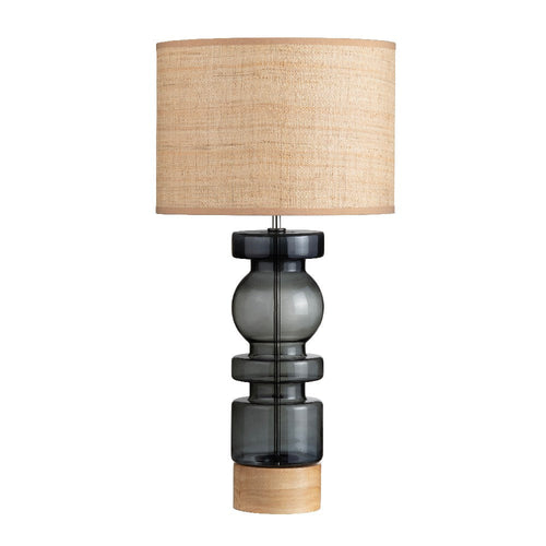 Shia Table Lamp with Textured Burlap Shade | Wooden Base | Green Glass