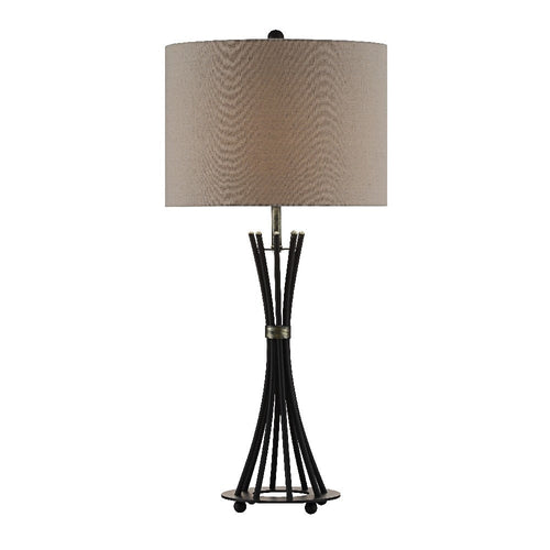 Denny Table Lamp with Black Metal Base | Neutral Tan Fabric Shade
