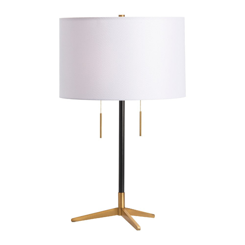 Vedy Table Lamp Set of 2 | Pull Chains | White Shade | Retro Black Gold Metal