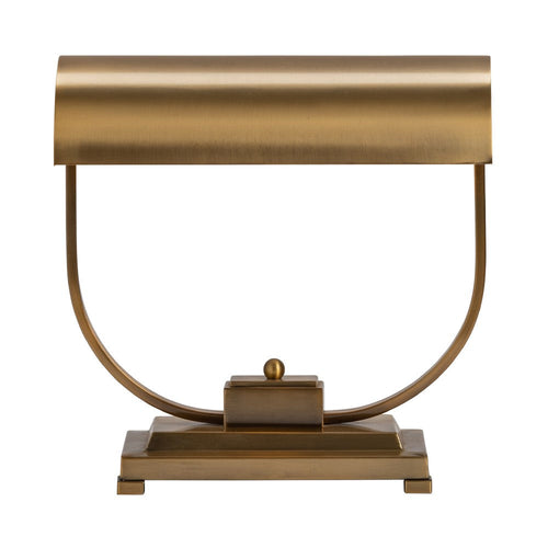 Samie Tabletop Accent Lamp | Pharmacy Style Curved Frame | Brass Metal Shade