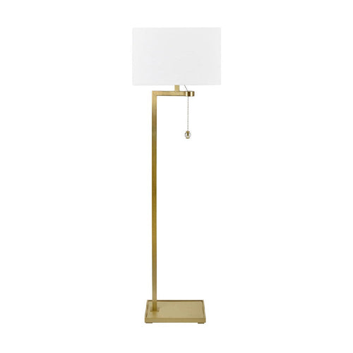 Jenie Floor Lamp with Angled Gold Metal Arm | Rectangular White Linen Shade