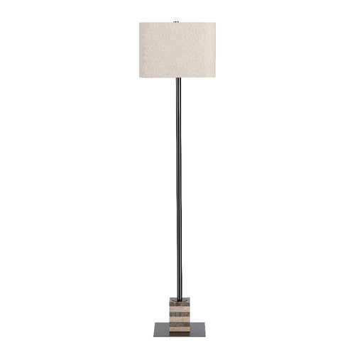 Tasha Floor Lamp | Gray Travertine Marble and Cream White Hardback Shade