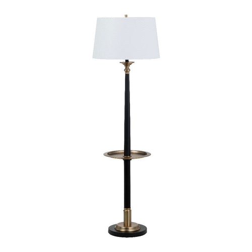 Clary Floor Lamp with Built-In Tray Table | Antique Style Brass | Off White Shade