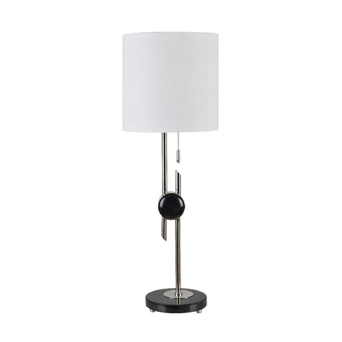Emmy Table Lamp with Marble Base | White Linen Shade | Nickel Metal