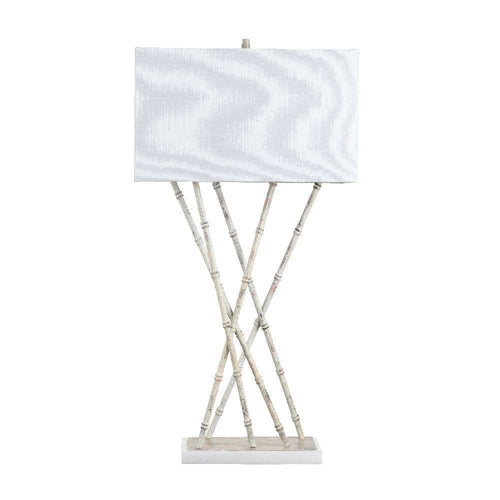 Kaya Table Lamp | Modern Bamboo Shoots Design | White Marble and Linen Shade