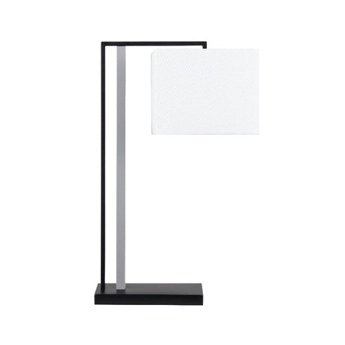 Lewy Table Lamp | White Linen Shade | C Shaped Arm | Black-Gray Metal