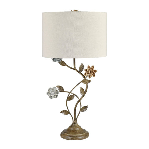Gerry Table Lamp Set of 2 | Vintage Flower Vine Base | Floral Brass | Cream Shade