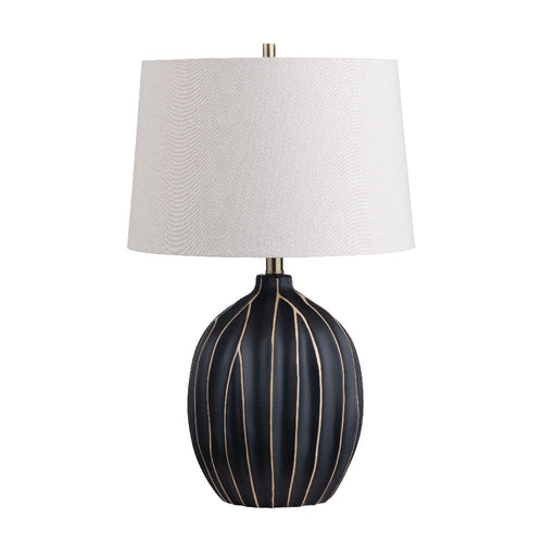 Jolie Table Lamp | Oatmeal-Hardback Linen Drum Shade | Black Ceramic