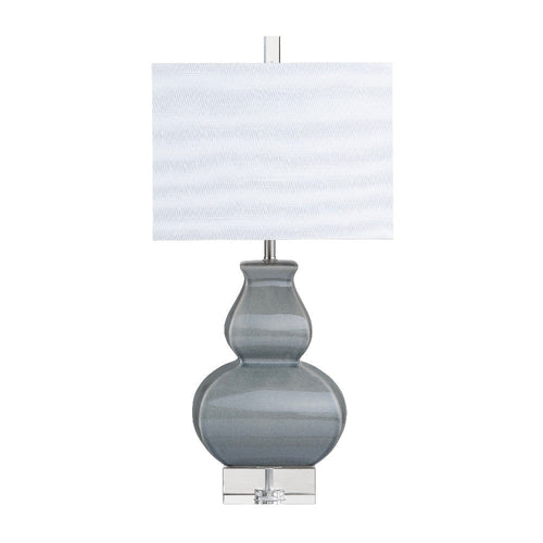 Roxy Table Lamp | White Texture Linen Shade | Crystal Base with Gray Ceramic