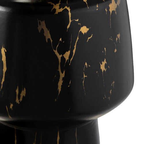 Amay Table Lamp | White Tapered Drum Shade | Gold Accents | Black Ceramic