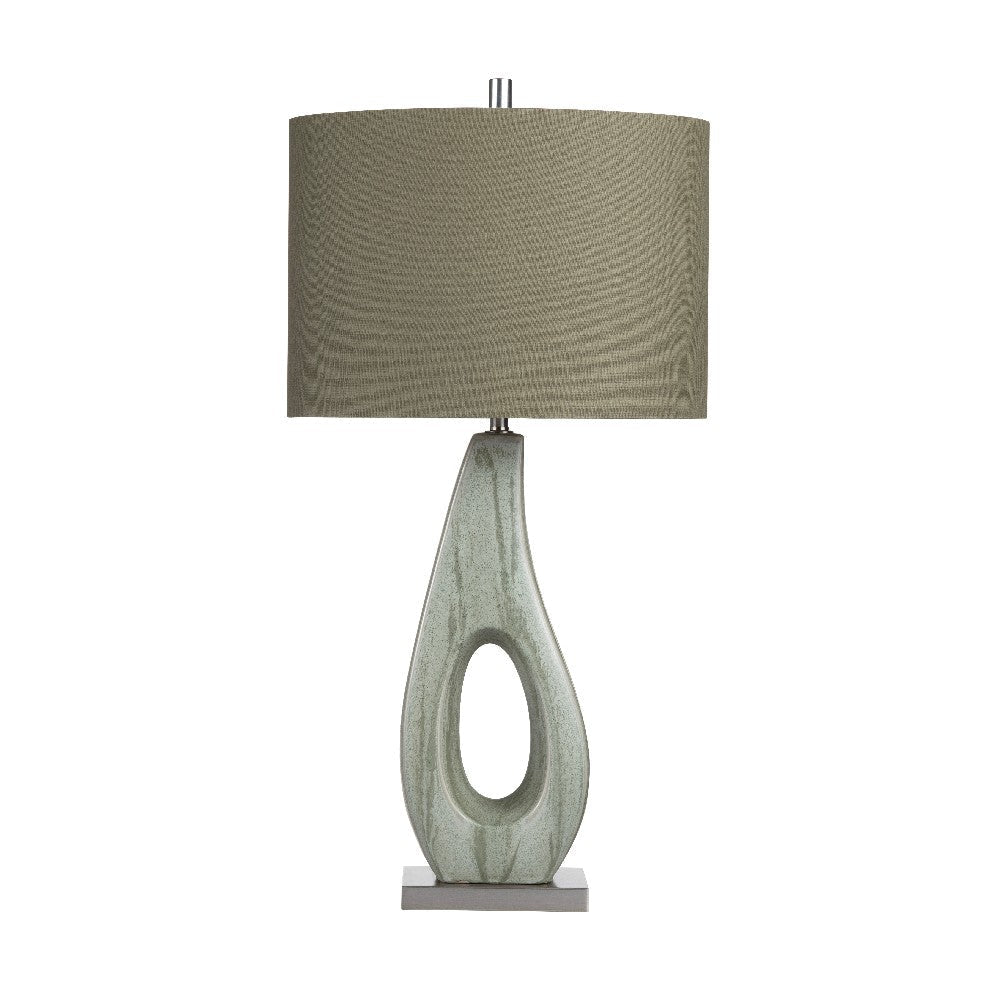 Arvy Table Lamp Set of 2 | Hardback Drum Shade | Sculpted Green Ceramic