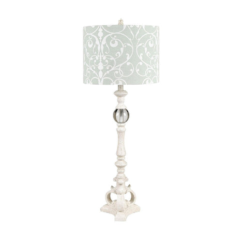 Buffet Lamp Set of 2 | White Ornate Base | Aqua Green Drum Shade