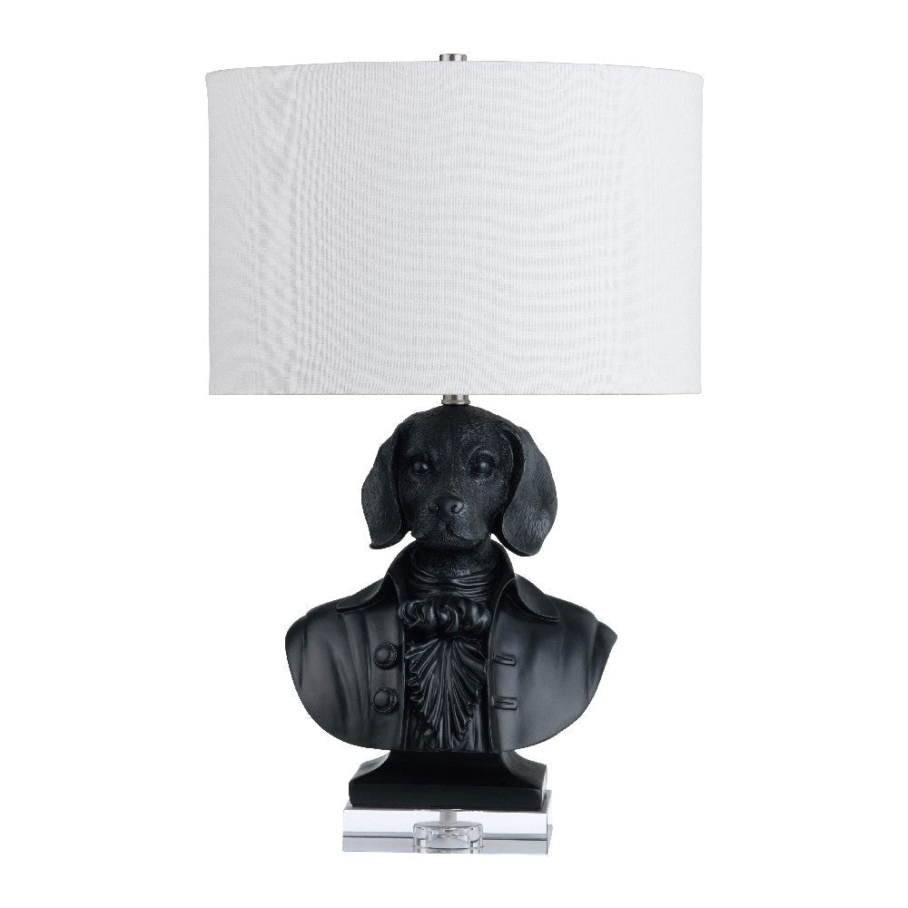 Rena Table Lamp | Dapper Dog Black Resin Base | White Linen Shade