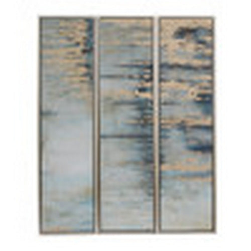 Wall Art Set of 3 | Handcrafted Abstract Canvas Painting | Blue Gray 15x60