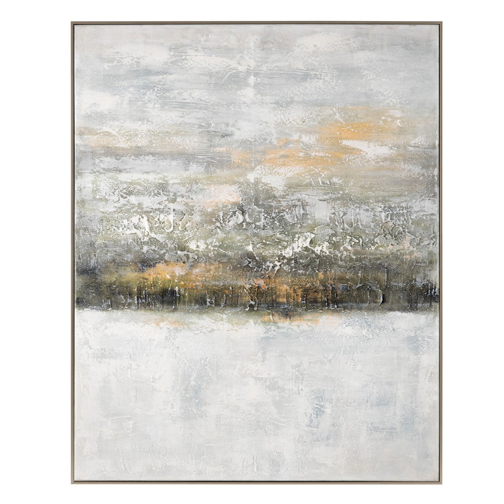 Hand Painted Wall Art | Abstract Canyon on Canvas | White & Brown | 49x61