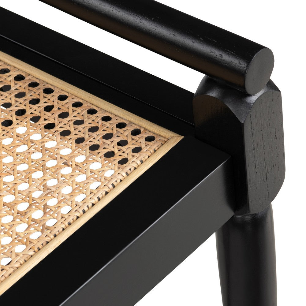 Pex Accent Bench Stool | 22’’ | Brown Woven Rattan Seat | Black Wood Frame CCL-CVFDR1032