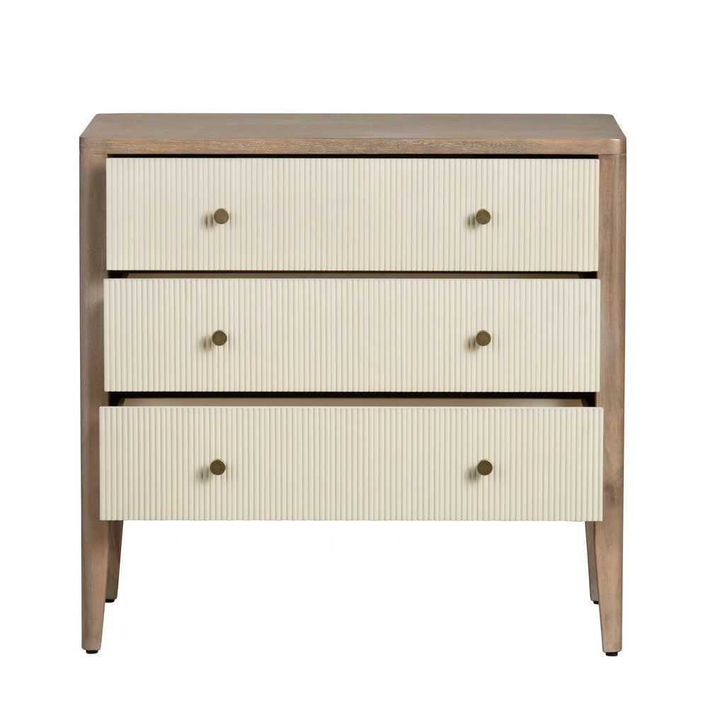 Crestview Lori 3 Drawers Chest Oversize Nightstand Cream Brown Solid Wood CCL-CVFDR1046