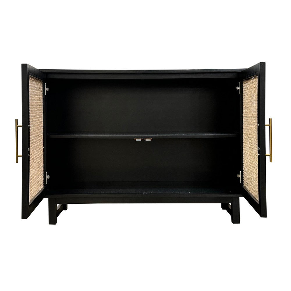Crestview Siny 46’’ Cabinet | 2 Rattan Doors | Polished Black Wood CCL-CVFDR1176