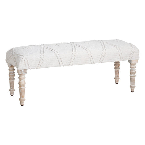 Acy Accent Bench | 46" Tufted Cream White Cotton Seat | Solid Wood