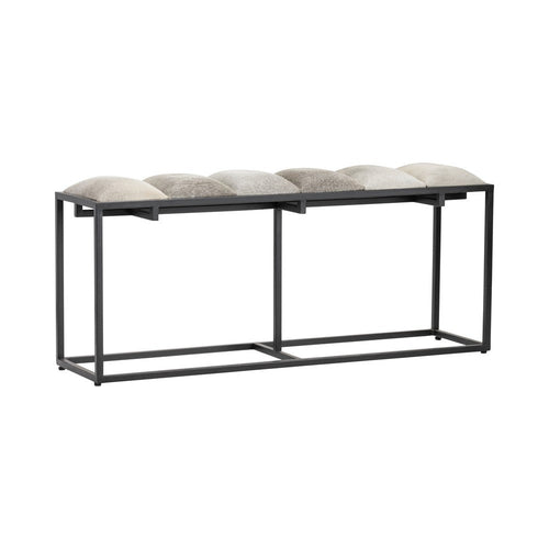 Tony Accent Bench | 50" Gray & Beige Quilted Seat | Black Metal
