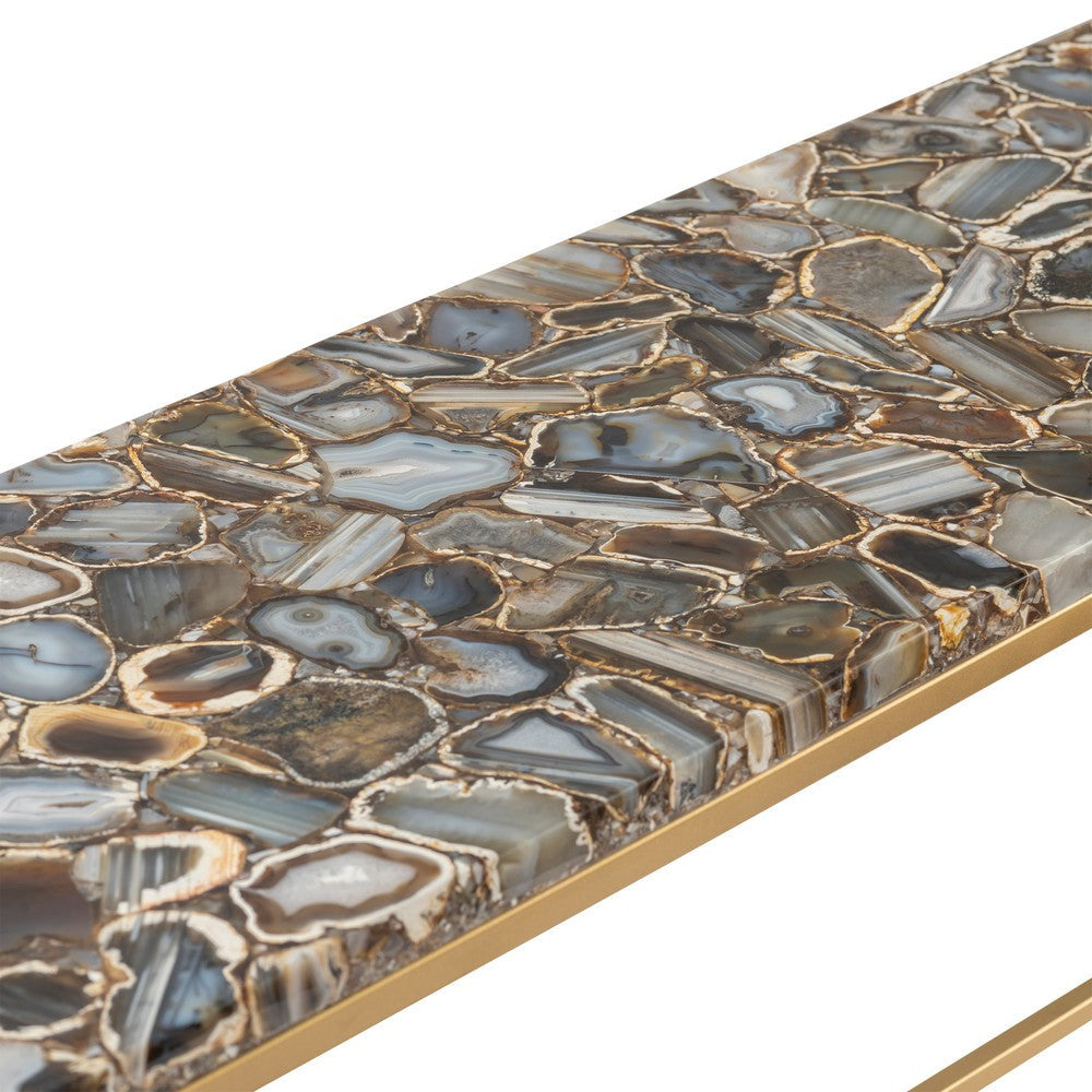 Sofa Console Table Rectangular Blue Agate Stone Top Gold Iron X Legs 46’’ CCL-CVFNR5076