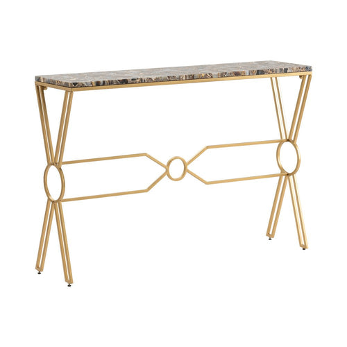 Sofa Console Table, Rectangular Blue Agate Stone Top, Gold Iron X Legs, 46"