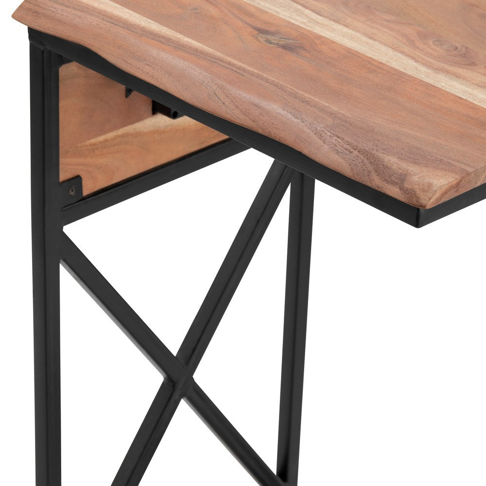 Duni Accent Table | 18’’ Rectangular Acacia Top | Black Steel Base CCL-CVFNR731