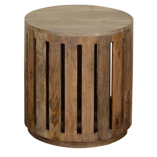 Kizi Accent Table | 22" Round Top | Brown Cut Out Slits Base
