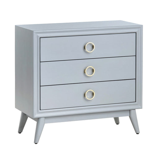 Oversize Nightstand | 32" | 3 Drawers w Round Gold Handles | Gray Wood