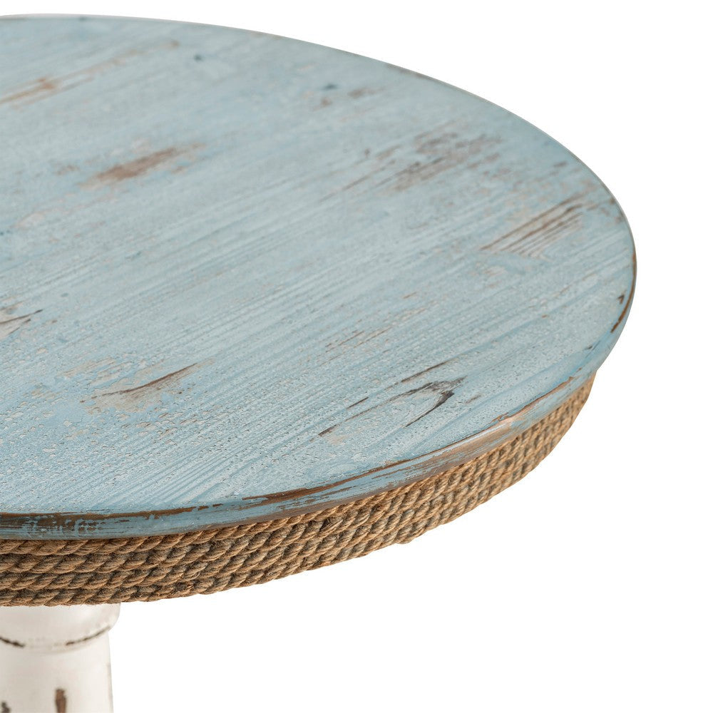 Coastal Accent Table | 21’’ Round Blue Top | White Turned Pillar Body CCL-CVFZR1709