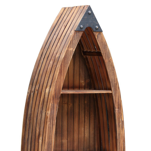 Crestview Minx Accent Bookcase w 4 Shelves | Boat Shaped | Medium Brown