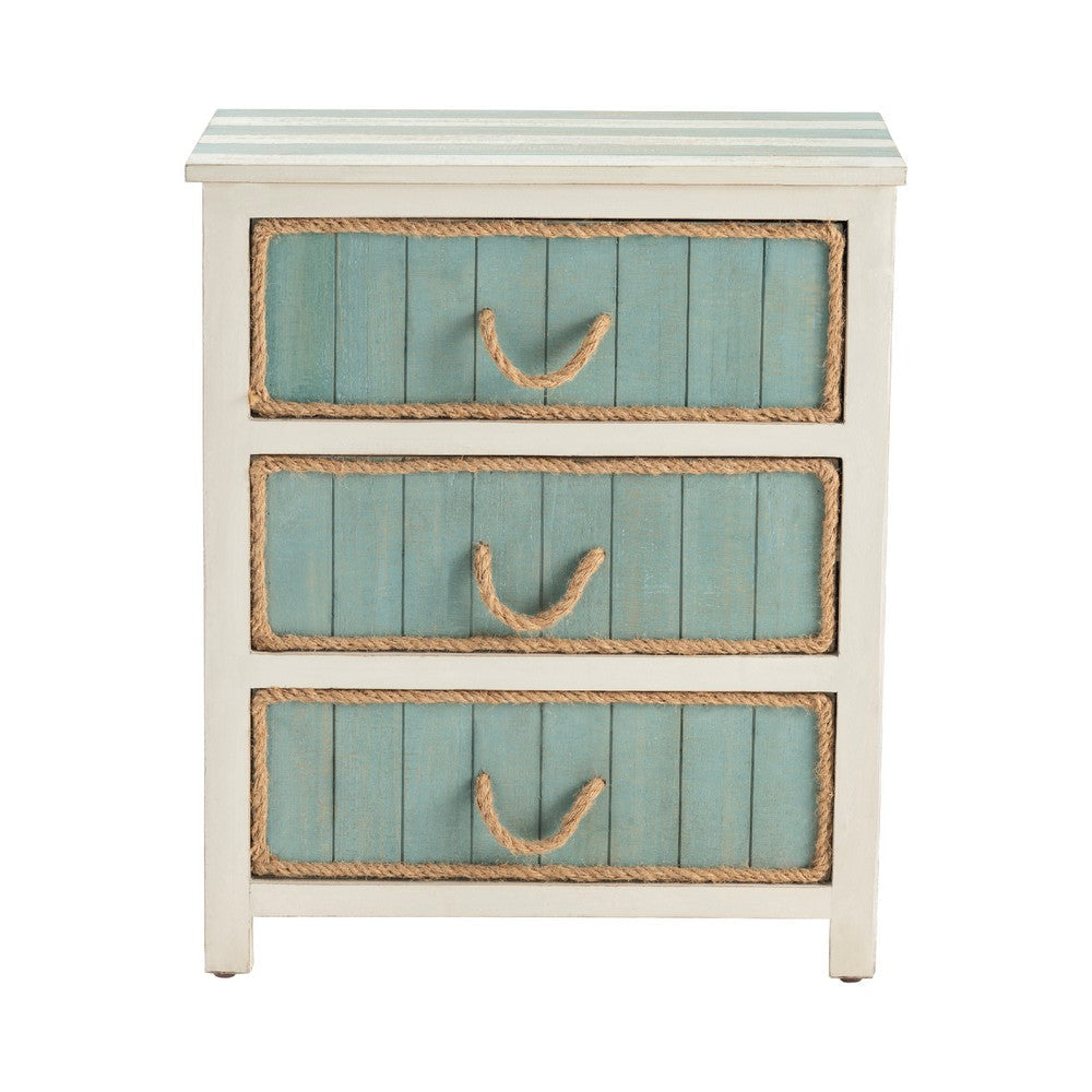 Accent Nightstand Chest | 3 Turquoise Drawers | Jute Rope Handles | White CCL-CVFZR3560