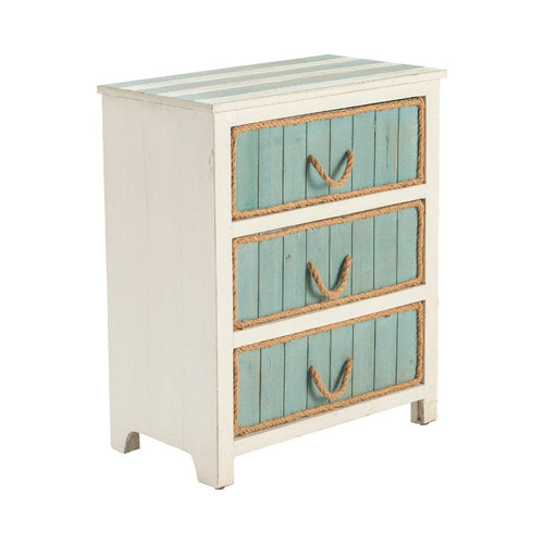 Accent Nightstand Chest | 3 Turquoise Drawers | Jute Rope Handles | White