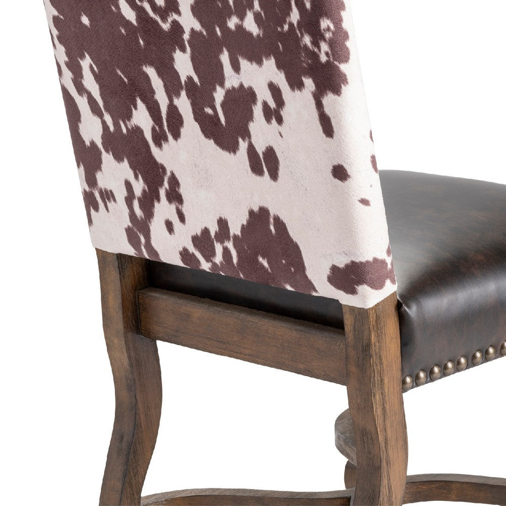 Gep Side Dining Chair | Faux Cowhide Back & Seat | Brown Wood CCL-CVFZR3719