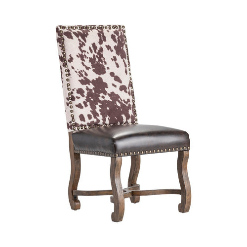 Gep Side Dining Chair | Faux Cowhide Back & Seat | Brown Wood