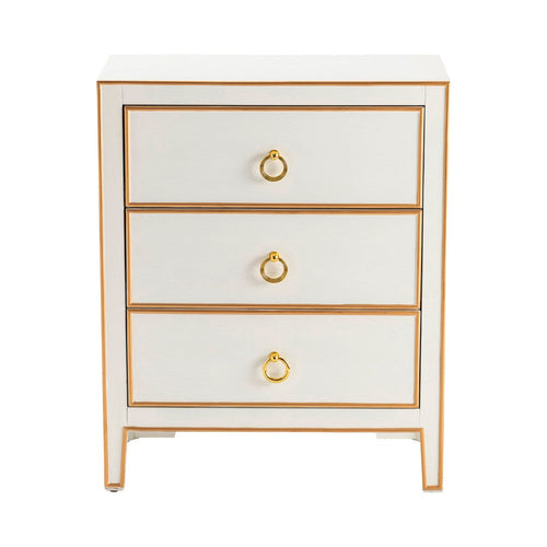 Crestview Pily Oversized Nightstand Chest | 3 Drawers | White & Gold Wood