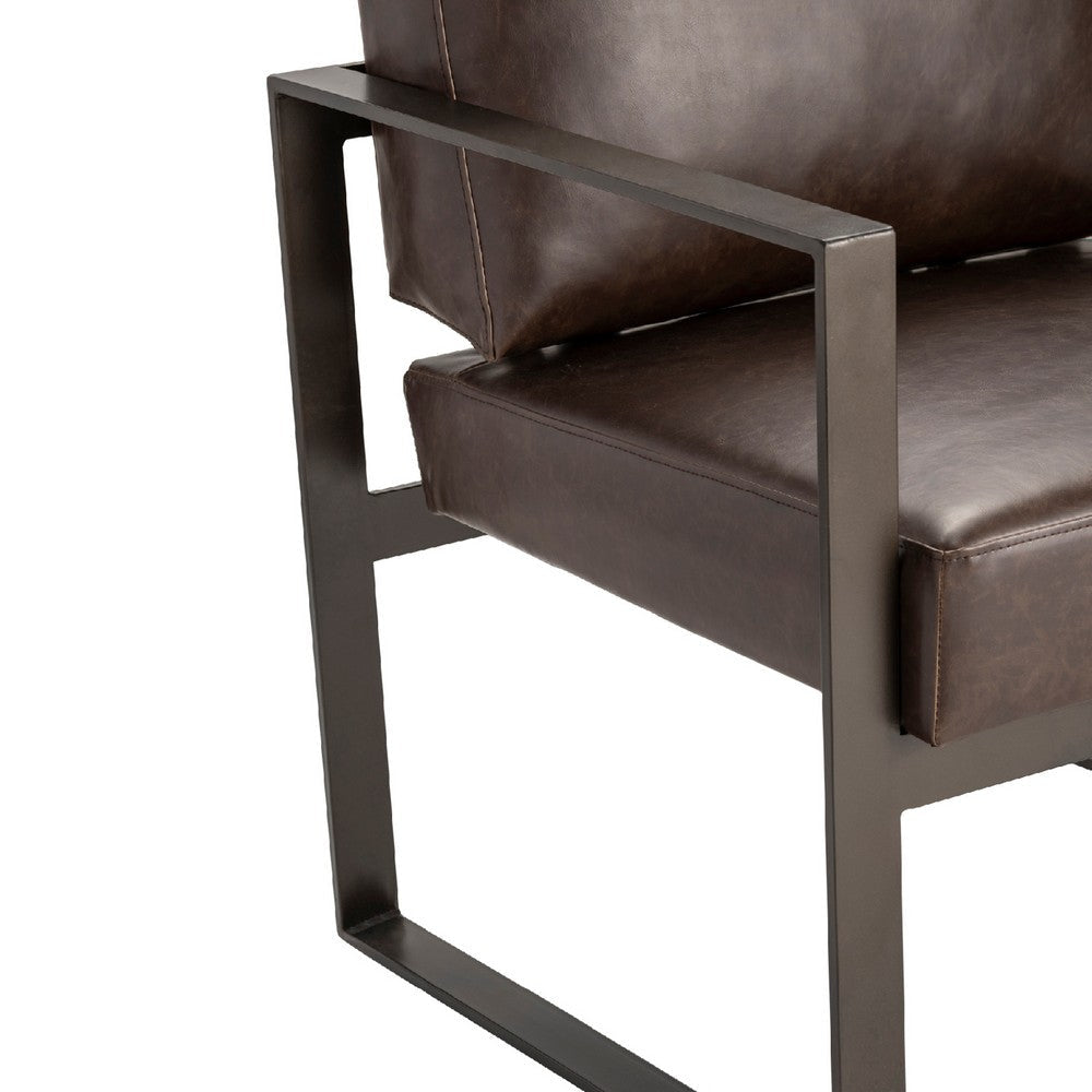 Remy Accent Chair | Brown Faux Leather | Industrial Black Iron Frame CCL-CVFZR5102