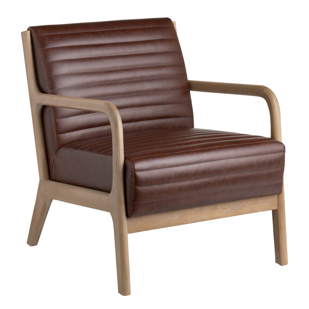 Crestview Oza Accent Chair | Foam Fill Ribbed Faux Leather | Brown Wood CCL-CVFZR5136