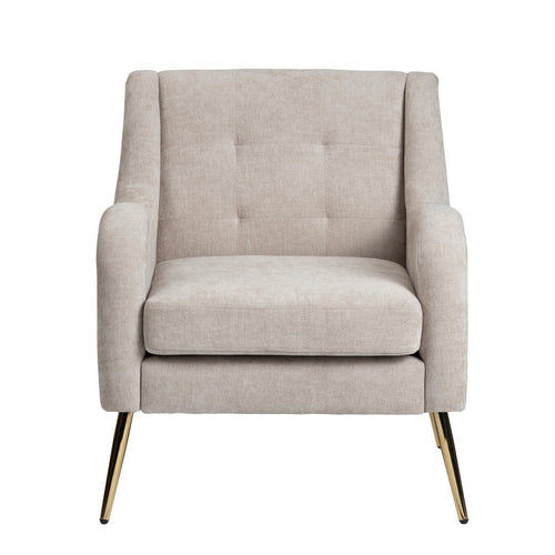 Crestview Leri Accent Armchair | Tufted Cream Polyester | Gold Iron Legs