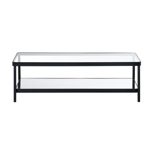 Crestview Jire Coffee Table | 50" Glass Top with Lower Shelf | Black