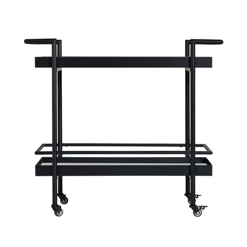 Crestview Dining Serving Bar Cart | 2 Tier Glass Shelves | Black Iron