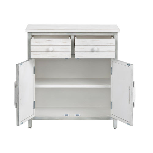 Crestview Kex Accent Cabinet | 2 Doors & 2 Drawers | White Solid Wood