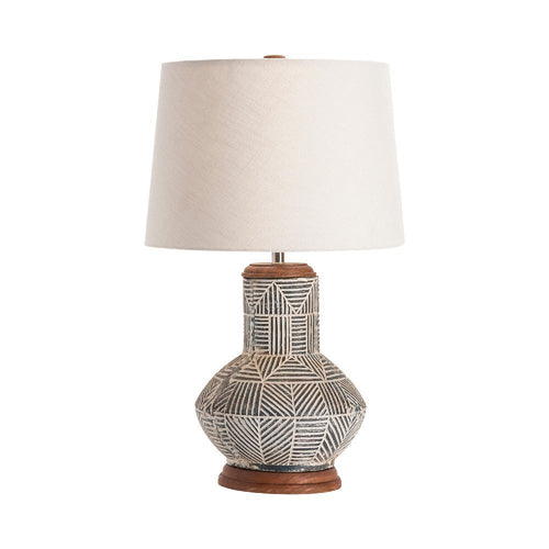 Table Lamp | Textured Ceramic Faceted Base | Tan Brown Shade | 26"