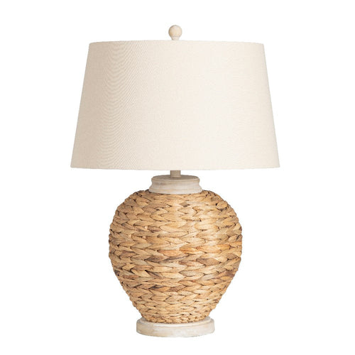 Enna Table Lamp | Basket Woven | Tan Linen Shade | Washed Metal Base