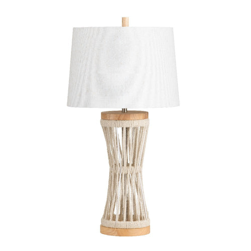 Table Lamp with White Linen Shade | Natural Hemp Rope Woven Base